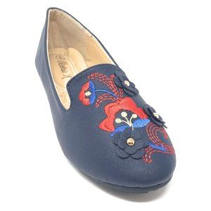 Women Embroidered Ballet Flats, B-2714-A, Navy